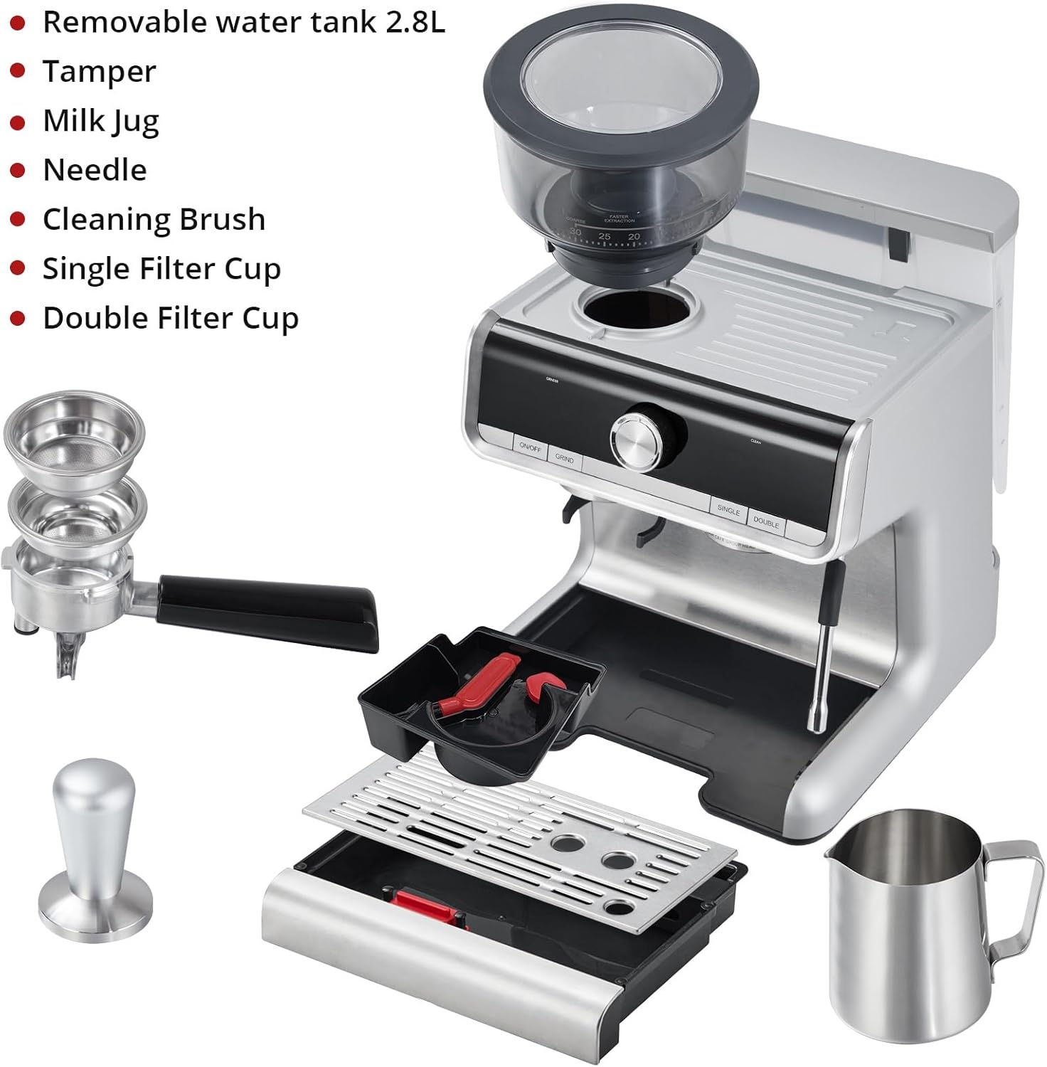 Espresso Machine with 20 Bar, Brushed Stainless Steel, Milk Frother Steam Wand M922965