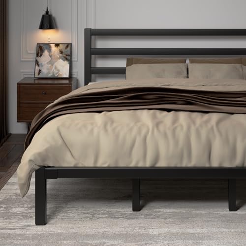 Full Size Heavy Duty Metal Platform Bed Frame with Under Bed Storage, Black R9813