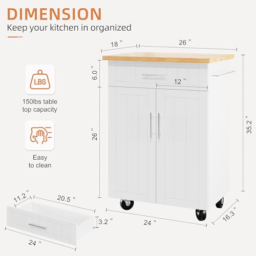 Shintenchi Kitchen Island Cart with Storage on Wheels, White V99091