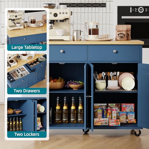 Shintenchi Kitchen Island with Drop Leaf, Rolling Cart with Storage, White T972