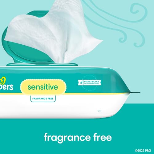 Pampers Sensitive Baby Wipes, Water Based, Unscented, 16 Flip-Top Packs U436761