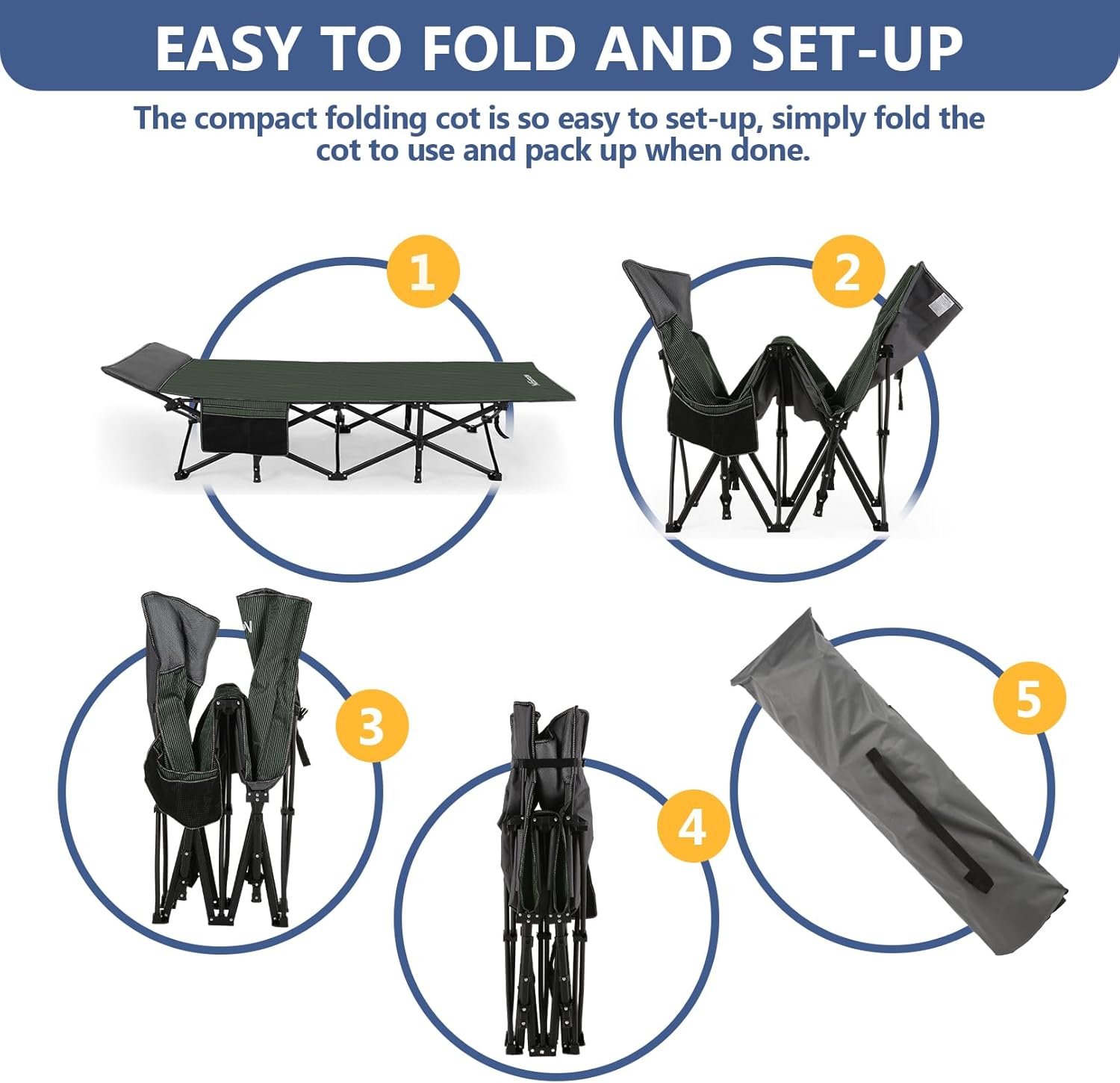 Nictemaw Folding Camping Cot for Adults, Heavy Duty with Carry Bag I96730
