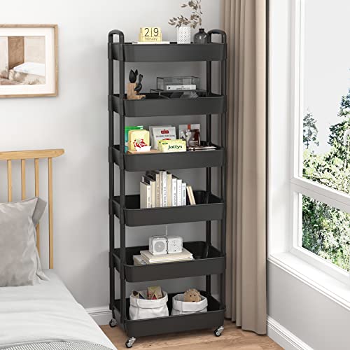 Sywhitta 3-Tier Plastic Rolling Utility Cart with Handle, Black F220270