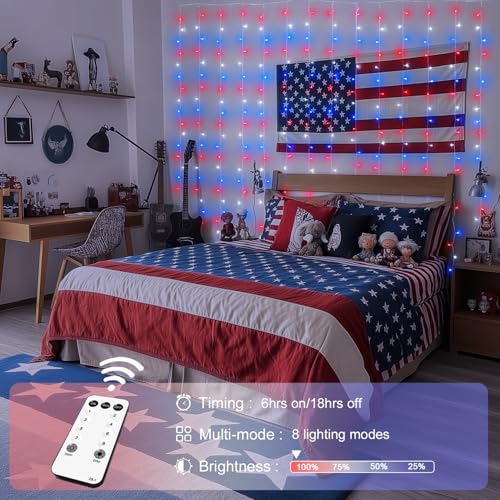 JMEXSUSS 300 LED Remote Control Christmas Curtain Lights, Warm White V64841