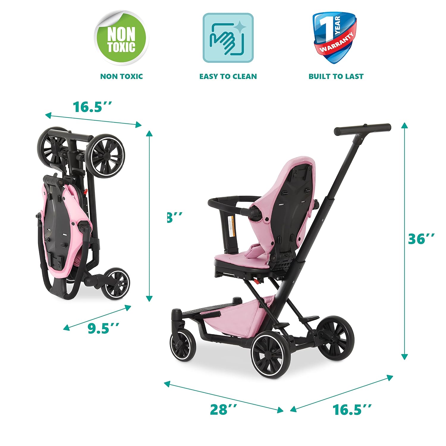 Drift Rider Baby Stroller in Pink, Lightweight with Compact Fold A7832