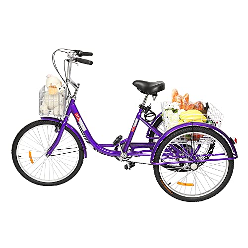 PEXMOR Adult Tricycle 7 Speed, 24/26 Inch 3 Wheel Bikes Tricycle for Adults, Adult Trike for Women/Men/Seniors, Three Wheel Cruiser Bike w/Folding Front & Rear Basket for Shopping/Recreation/Picnic