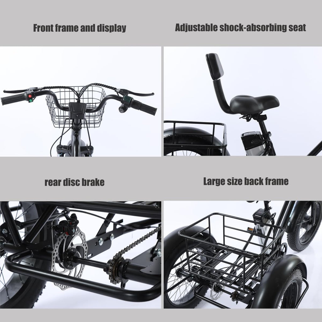 GERRIT Adult Outdoor 3 Wheel Electric Tricycle for Seniors with Storage Basket U6542