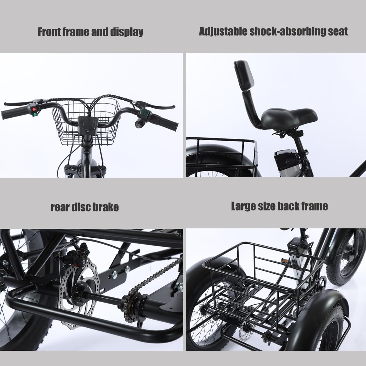 GERRIT Adult Outdoor 3 Wheel Electric Tricycle for Seniors with Storage Basket U6542