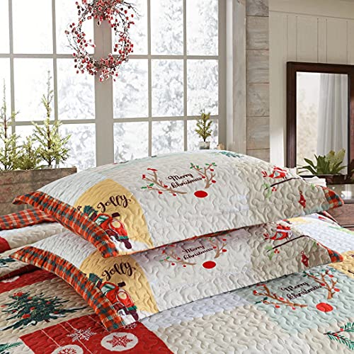MarCielo Christmas Quilt Set Bedspread, White, Queen N87341
