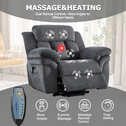 CANMOV 46" Wide Power Lift Recliner Chair for Elderly, with Massage and Heat, Light Brown K346927