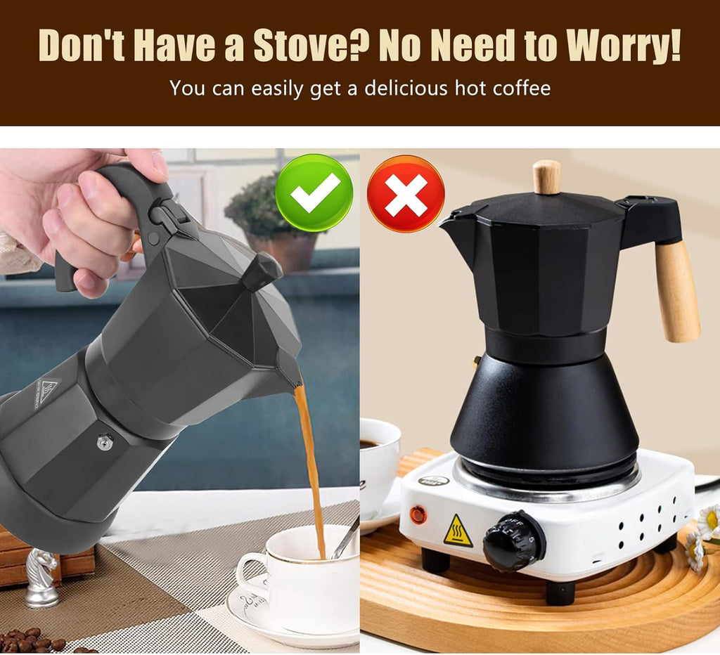 SHANGSKY Electric Moka Pot Coffee Maker, 6 Cup Aluminum F613