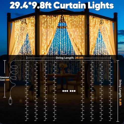 suddus Curtain Lights 300 LED Warm White for Bedroom, Outdoor & Christmas Decor K310