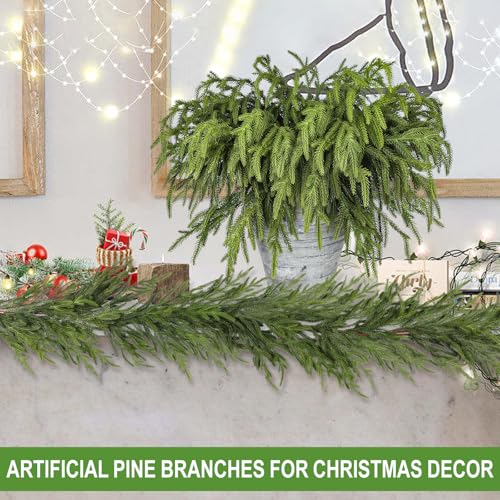 Artgar 12 Pcs Artificial Green Pine Branches 18 Inch Christmas Greenery V150008