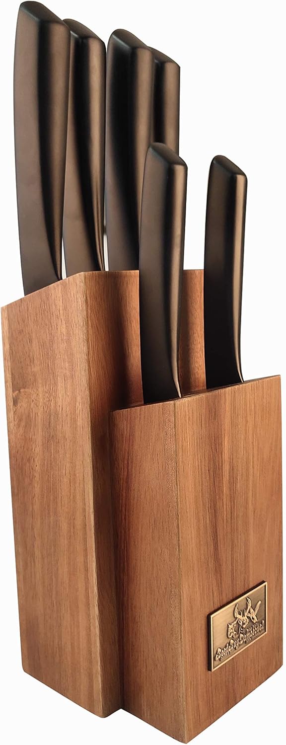 Damascus1 Chef Knife Set with Black Knife Block V9461