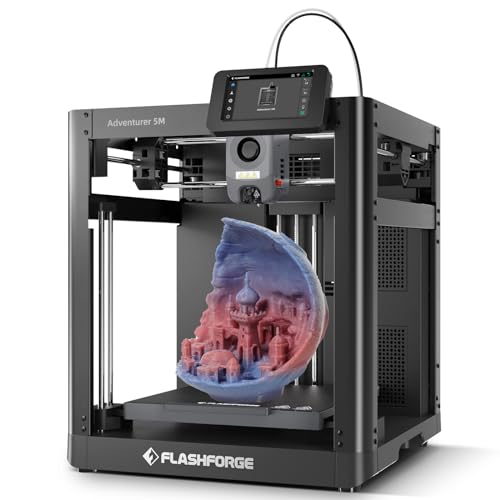 FLASHFORGE Official Adventurer 5M 3D Printer Auto Leveling, Max 600mm/s High Speed FDM 3D Printer with 280°C Direct Extruder, Quick Detachable Nozzle, Core XY Metal 3D Printer,Print Size 220×220×220mm