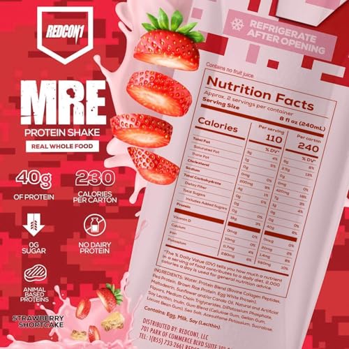 REDCON1 MRE Ready to Drink Protein Shakes, Cookies & Cream - Lactose + Whey Free RTD, 12 Pack Y377913