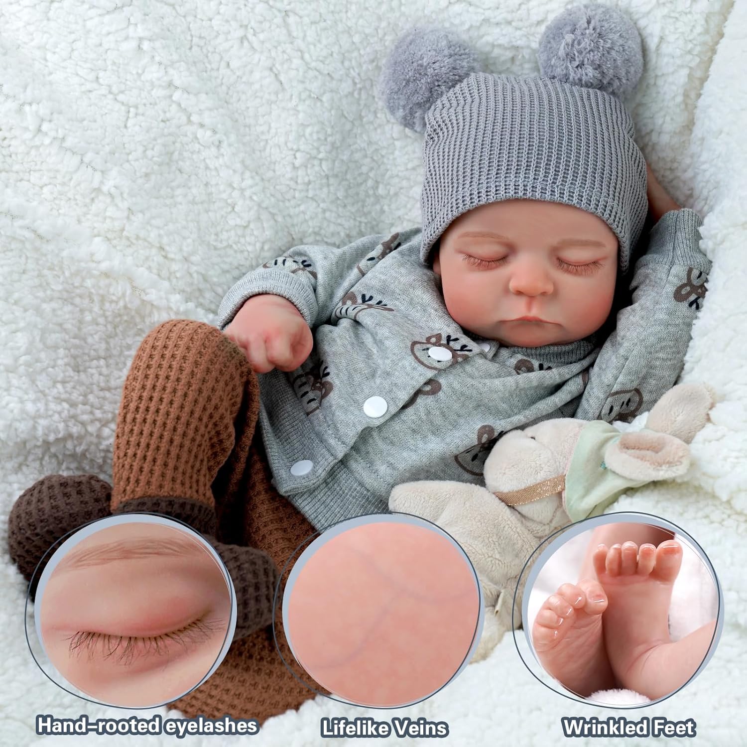 ADFO Lifelike Reborn Baby Dolls Boy 17-Inch Soft Body Realistic Newborn Vinyl with Toy Accessories T321