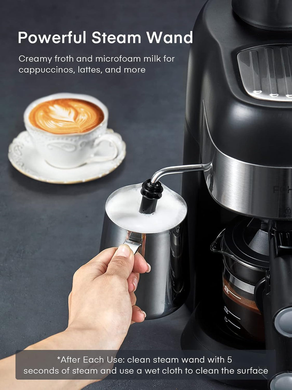 FOHERE Steam Espresso Machine, 3.5 Bar, Compact Cappuccino Maker with Milk Frother D619707