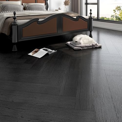 FunStick 17-Pack 6"x36" Peel and Stick Floor Tile Black Wood Vinyl Plank Waterproof S771