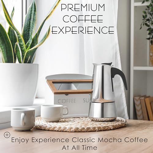 Mixpresso 6 Cup Greca Stovetop Espresso Maker, Stainless Steel Moka Pot, Black K256