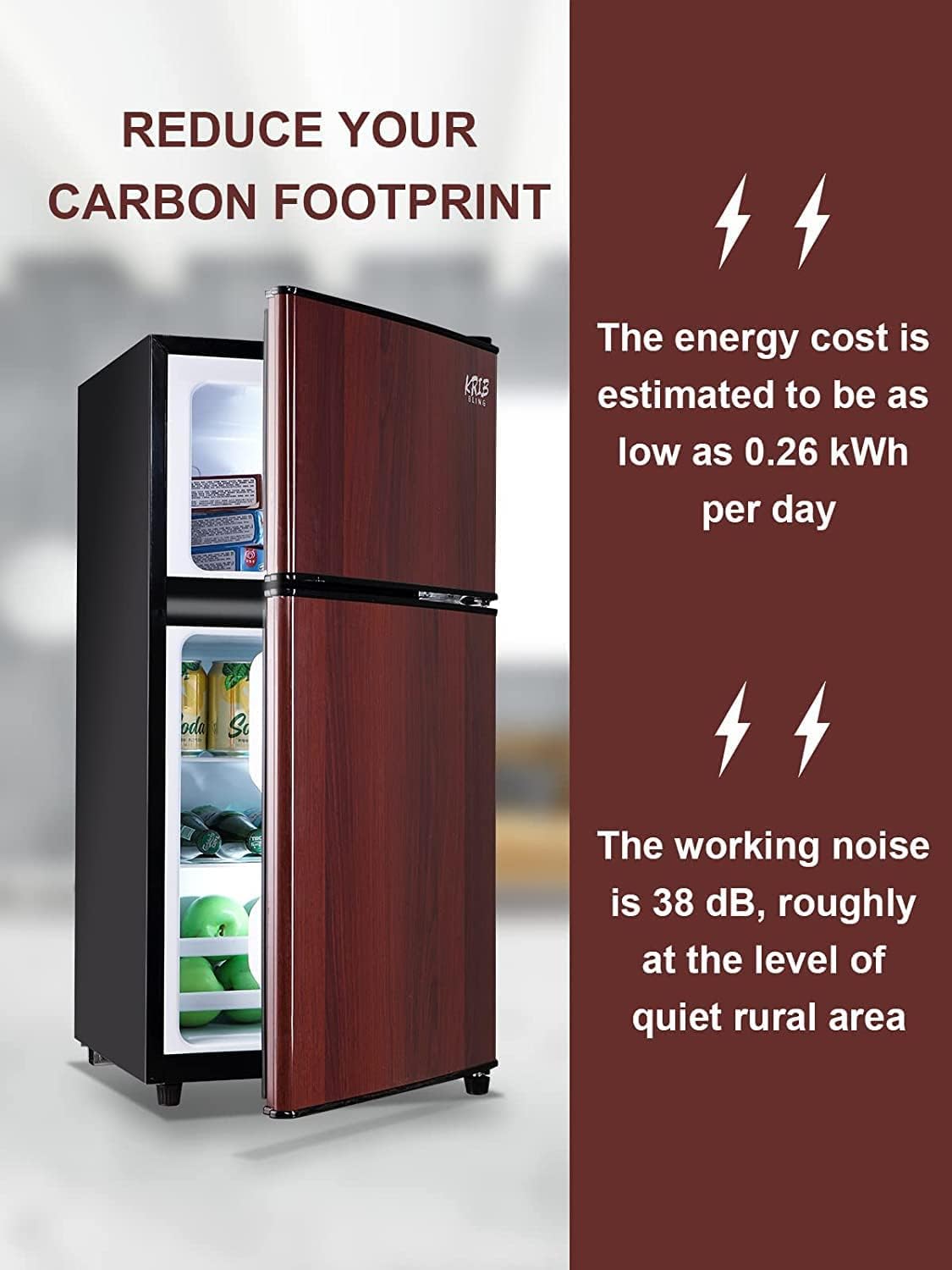 KRIB BLING Mini Fridge With Freezer, Compact 2 Door Refrigerator, 3.5 Cu. Ft C7747