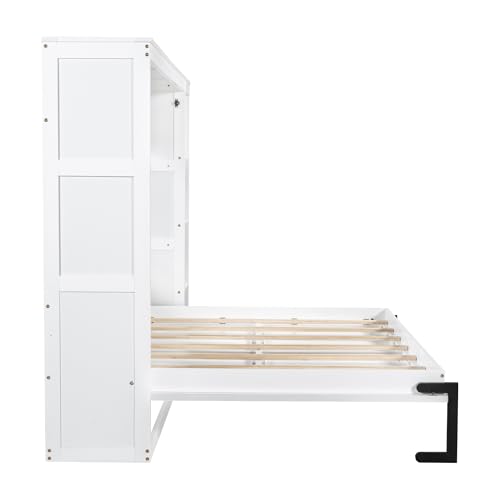 Murphy Cabinet Bed Frame with Charging Station, Full-Size Foldable Wall Bed Z526