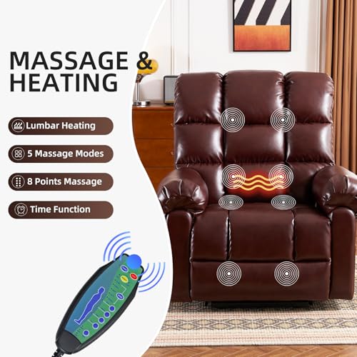 Oversized Power Lift Recliner Chair with Massage and Heat for Elderly, Beige R7985