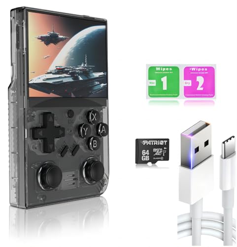Ugonetend Retro Handheld Gaming Console with 64G Card, 3.5-inch IPS Screen, Black A492729