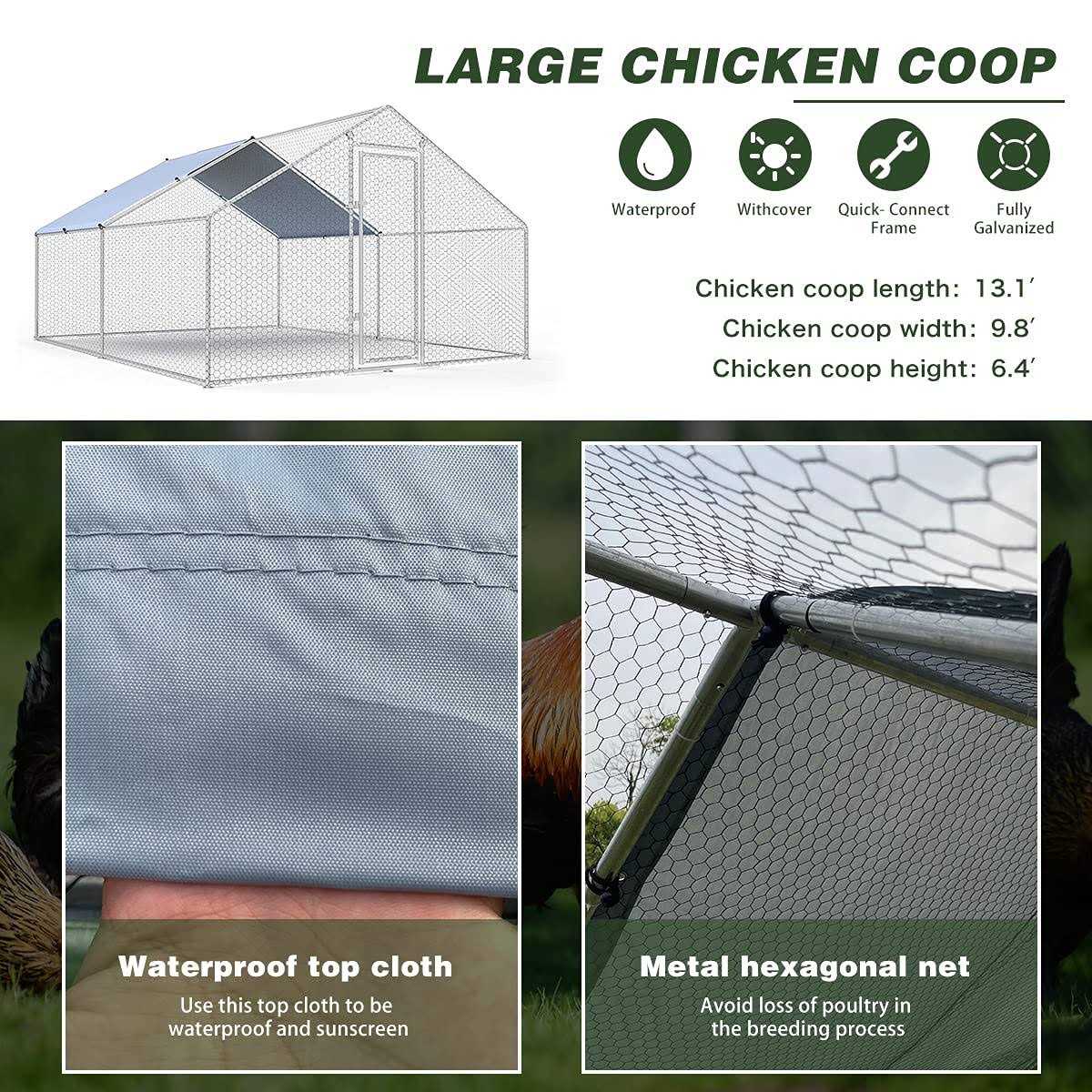 iclbc Large Metal Chicken Coop Walk-in Poultry Cage with Waterproof Cover T9599