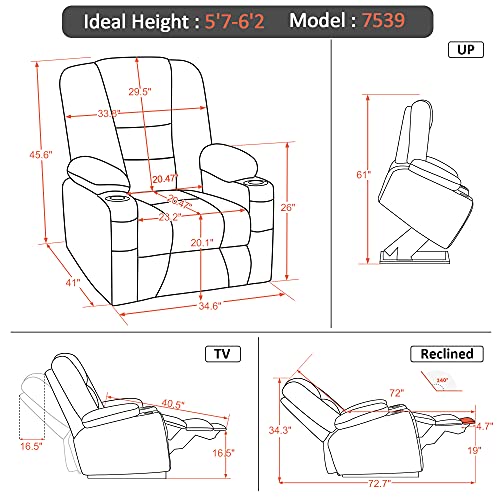 MCombo Small Power Lift Recliner Chair with Massage and Heat, Faux Leather, Dark Brown E441