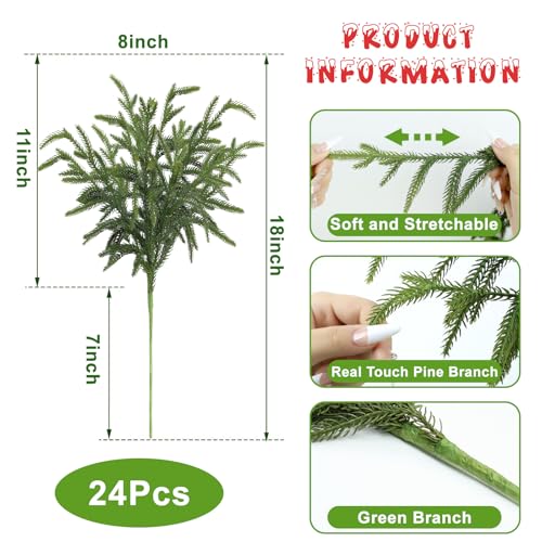 Artgar 12 Pcs Artificial Green Pine Branches 18 Inch Christmas Greenery V150008