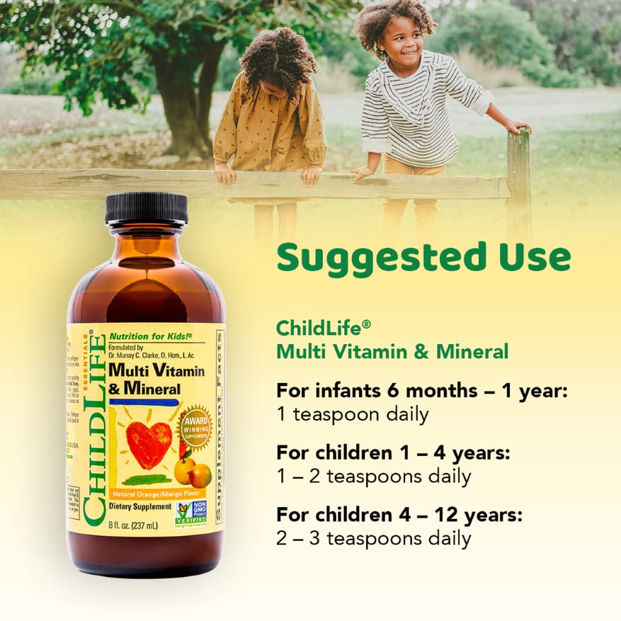 ChildLife Essentials Kids Liquid Multivitamin & Mineral Supplement, Natural Orange & Mango, 8 Fl Oz (Pack of 2) B702