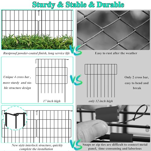 Animal Barrier Fence 17in x 10.6ft, No Dig Rustproof Metal Garden Border, 10 Pack Q1374