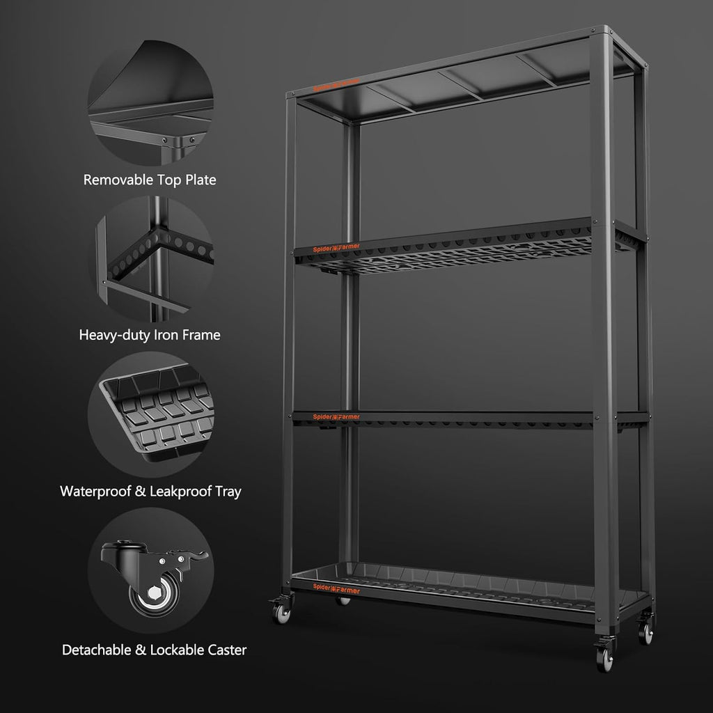 Spider Farmer SF600 Growshelves LED Grow Light Plant Stand 3 Tier with Wheels S4800