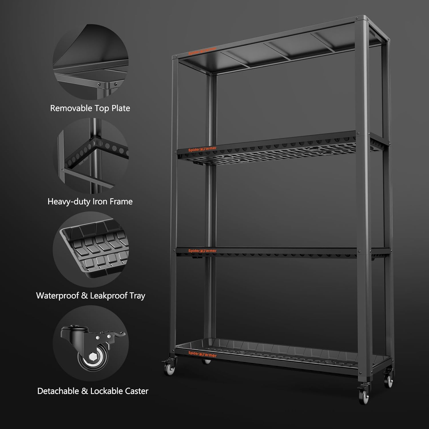 Spider Farmer SF600 Growshelves LED Grow Light Plant Stand 3 Tier with Wheels S4800