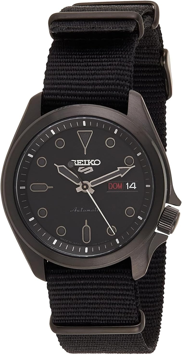 SEIKO Men's 5 Sports Stainless Steel Automatic Watch with Nylon Strap, Black, 22 (Model: SRPE69)