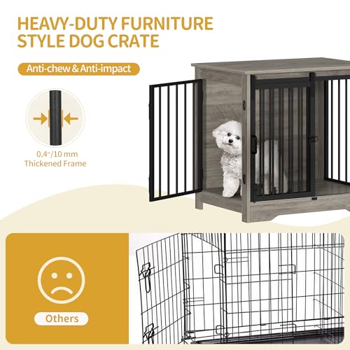 Dog Crate Furniture with Barn Door for Small Medium Dogs, Rustic Brown P911