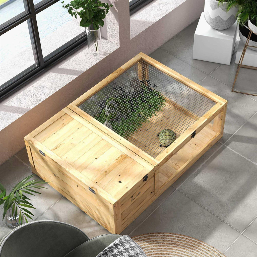 PawHut Wooden Tortoise House Turtle Habitat Outdoor Reptile Cage D749