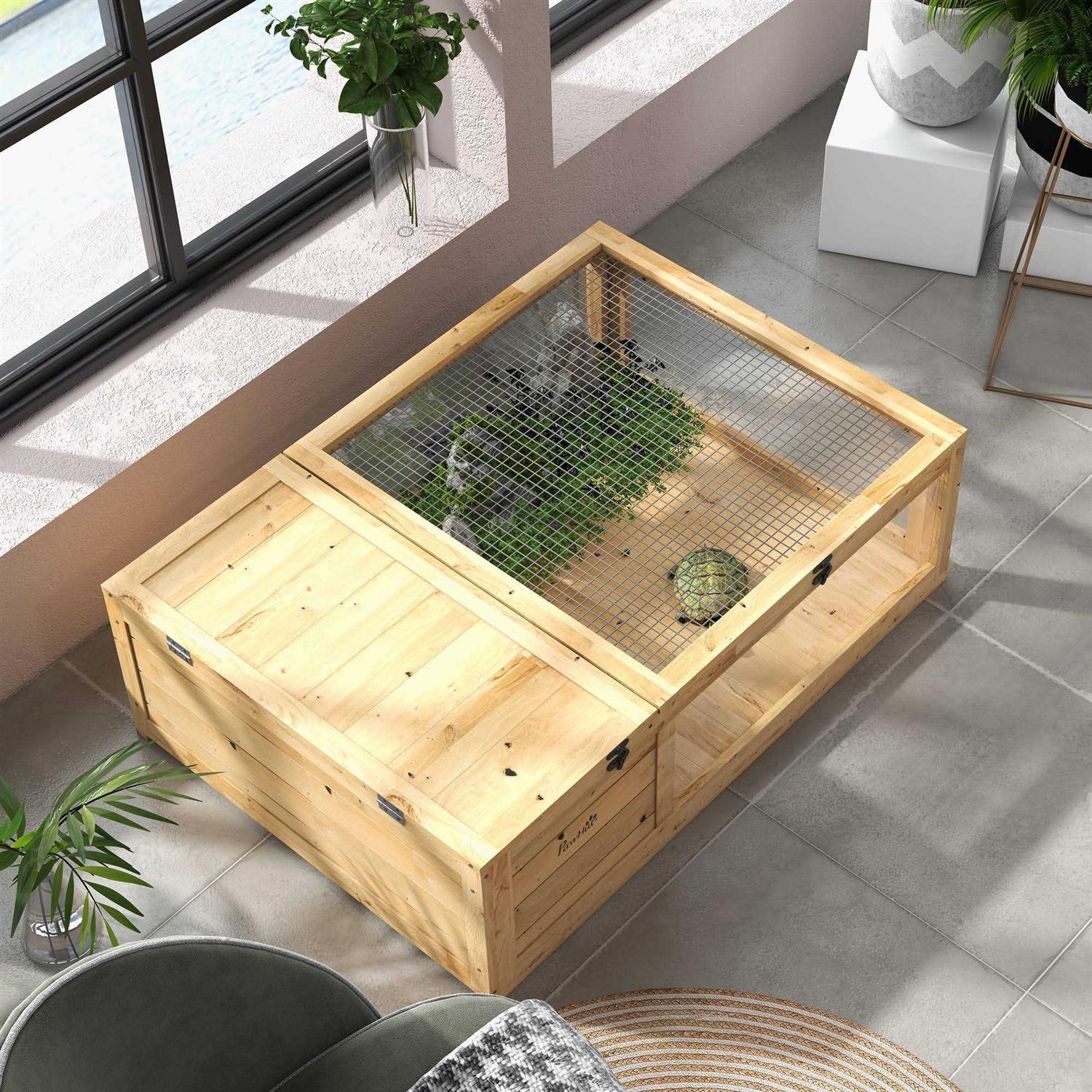 PawHut Wooden Tortoise House Turtle Habitat Outdoor Reptile Cage D749