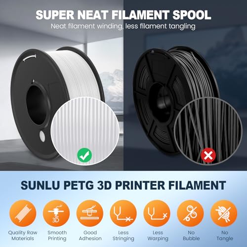 SUNLU 3D Printer Filament Bundle Multicolor PETG 1.75mm, 8 Pack, 2kg Total V41641