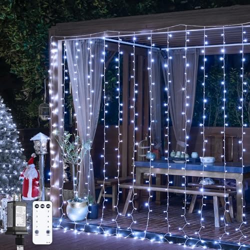 JMEXSUSS 300 LED Remote Control Christmas Curtain Lights, Warm White V64841