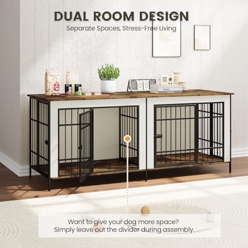 Erinnyees 79" Double Dog Crate Furniture with Divider, Beige J694150