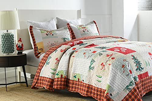 MarCielo Christmas Quilt Set Bedspread, White, Queen N87341