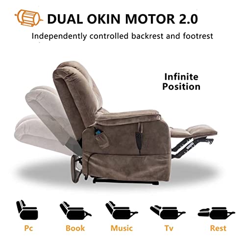 JULYFOX Lift Chair Lay Flat 400lbs Electric Recliner with Massage and Heat, PU Leather, Yellow B71450