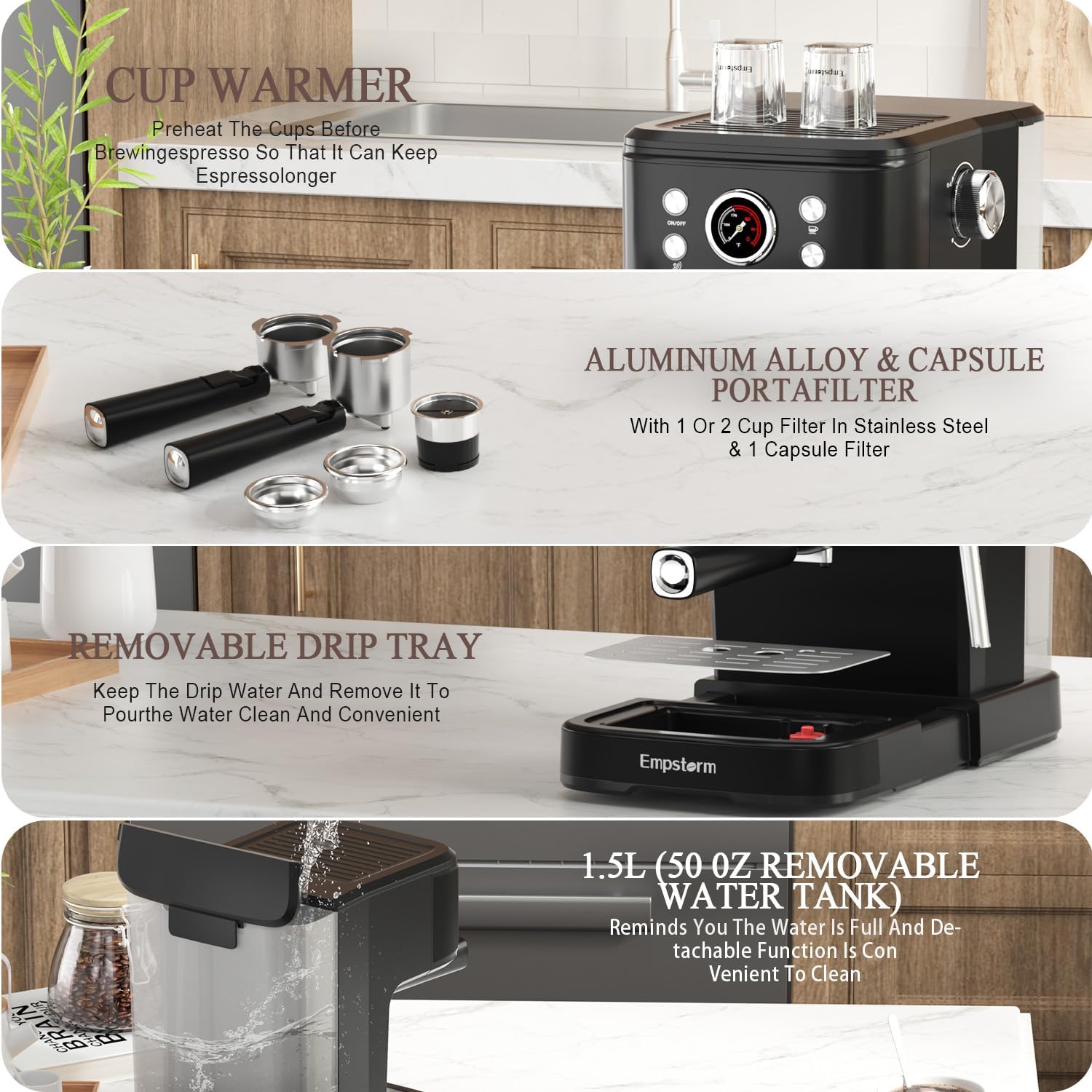 Espresso Machine 20 Bar with Milk Frother, Black V468