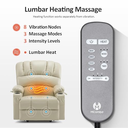 MCombo Oversized Power Lift Recliner Chair for Elderly with Heat and Massage, Faux Leather, Dark Brown N537