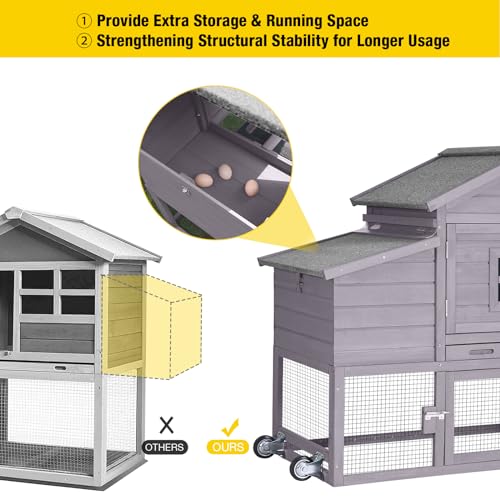 Aivituvin Chicken Coop Outdoor with Wheels, Wooden Hen House with Run T61910