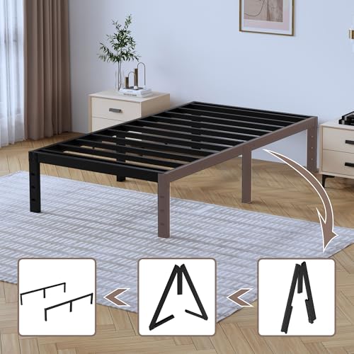 Full Metal Bed Frame 14 Inch Tall Heavy Duty Black Steel Slats Platform J736200