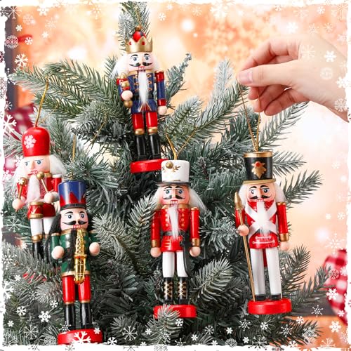 Jetec 10 Pcs Christmas Nutcracker Wooden Hanging Ornaments 5 Inch U816355