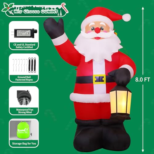 COMIN 8 FT Christmas Inflatables Outdoor Waving Santa Claus with LEDs V955